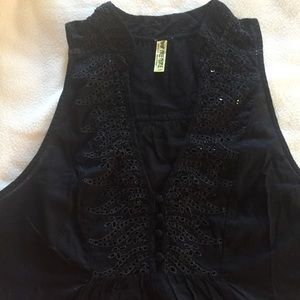 Free People Eyelet Sequin Bead Embroidered Top